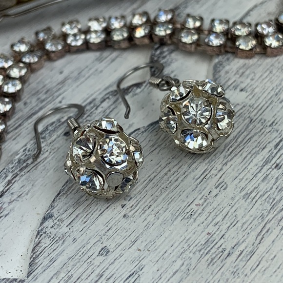 Vintage 90s Rhinestone Disco Ball Earrings Hair Barrette Clip Bracelet Party Set - Picture 4 of 5